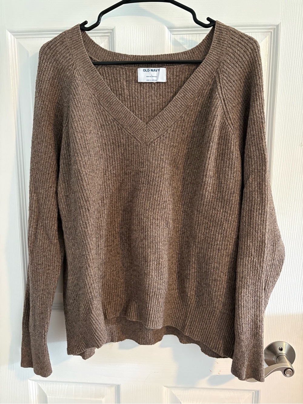Old Navy Ribbed V-Neck Sweater — Taupe Brown